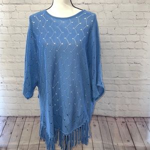 NY COLLECTION Dolman Sleeve Fringe Hem Sweater